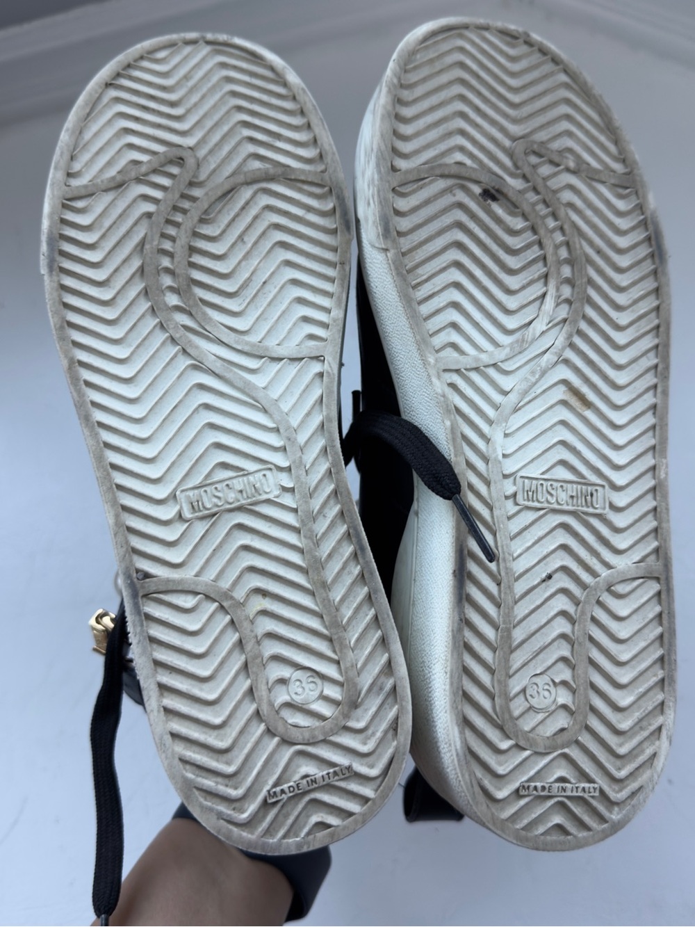 Moschino Pearl High Top Leather Sneakers black & gold EU 36 made in Italt - Picture 11 of 15